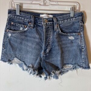 DENIM FORUM The Ex Boyfriend Short Frayed Hem Button Fly Blue Jeans Size 26